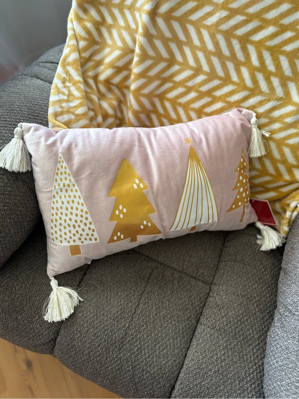 Holiday Tree Accent Pillow - Pink and Gold